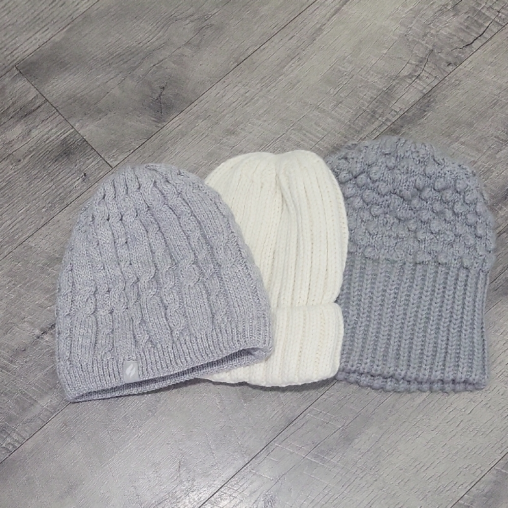 Cozy Knit Kids Beanie Set - Gray and White